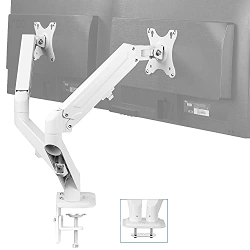 VIVO Articulating Dual 17 to 27 inch Pneumatic Spring Arm Clamp-on Desk Mount Stand, Fits 2 Monitor Screens with Max VESA 100x100, White, STAND-V102OW - White