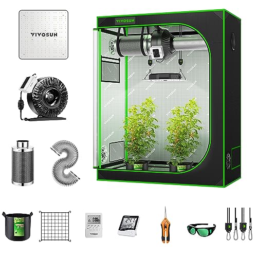 VIVOSUN GIY 4x2 Grow Tent Complete System, 4 x 2 ft. Grow Tent Kit Complete with VS1000 Led Grow Light, 4 Inch 203 CFM Inline Fan, Carbon Filter and 8 ft. Ducting Combo, 48" x 24" x 60" - 48"x24"x60"