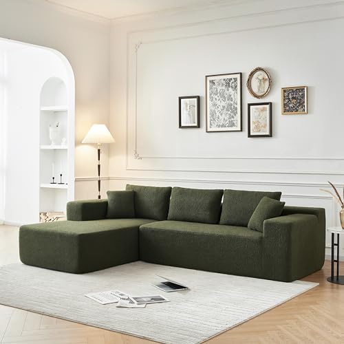 VnndeNest 104'' Modular Sectional Couch, Lambwool Sherpa Fabric Corner Sofa, Comfy Upholstered L-Shape Sectional Sofa with Chaise Lounge, 5 Seater Cloud Sofa for Living Room, Bedroom, Apartment, Green - 104'' - Green