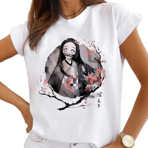 YAFUBO Women's Anime Shirt 3D Printed Light Weight Crew T-Shirt White (Nezuko Tanjiro) - White-1 Medium