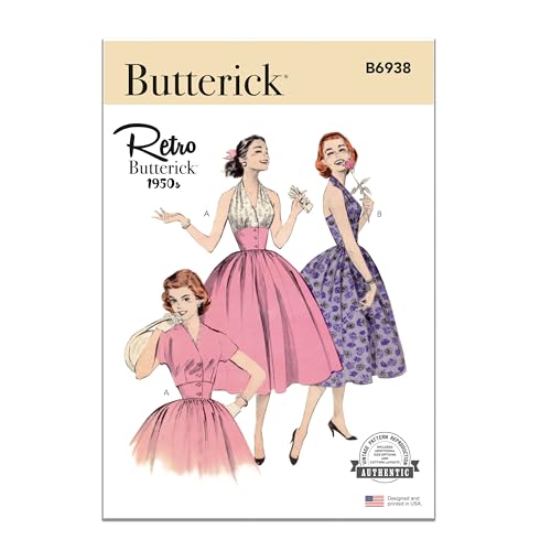 Butterick Misses' Vintage 1950's Halter Dress and Jacket Sewing Pattern Kit, Design Code B6938, Sizes 6-8-10-12-14, Multicolor - Sizes 6-8-10-12-14