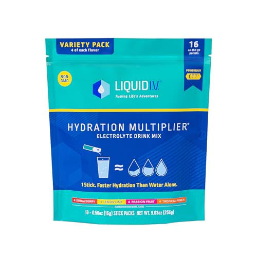 Liquid I.V. Hydration Multiplier Variety Pack – Lemon Lime, Passion Fruit, Strawberry, Tropical Punch - Hydration Powder Packets | Electrolyte Drink Mix | 16 Sticks - Variety - 16 Servings (Pack of 16)