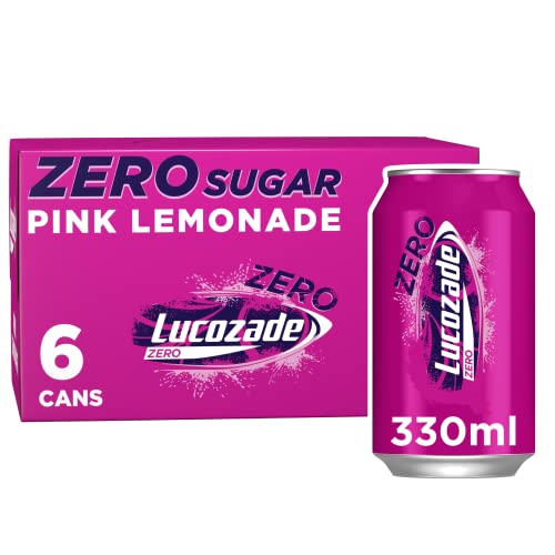Lucozade Zero Fizzy Drink, Pink Lemonade Flavour, Sugar Free, Low Calorie, 6 Pack, 330ml Cans - Lemon, Pink Lemonade - 330 ml (Pack of 6)