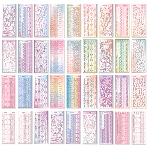 Korean Deco Stickers Set (30 Sheets), Colorful Glitter Stickers with Flower Heart Ribbon Letter Alphabet, Kpop Potocard Korean Stickers, Cute Deco Stickers for Scrapbook Card Craft Kids (Cream) - Cream
