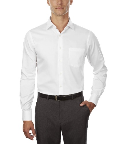 Van Heusen Men's Dress Shirts Fitted Lux Sateen Stretch Solid Spread Collar - 15.5" Neck 32"-33" Sleeve - White