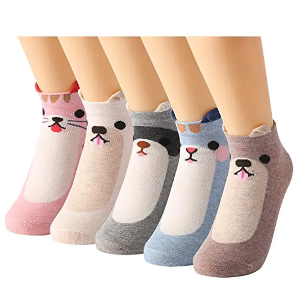 Tosewever 5 Pairs Womens Cute Animal Casual Socks, Girls Fun Cozy Cat Dogs Sock