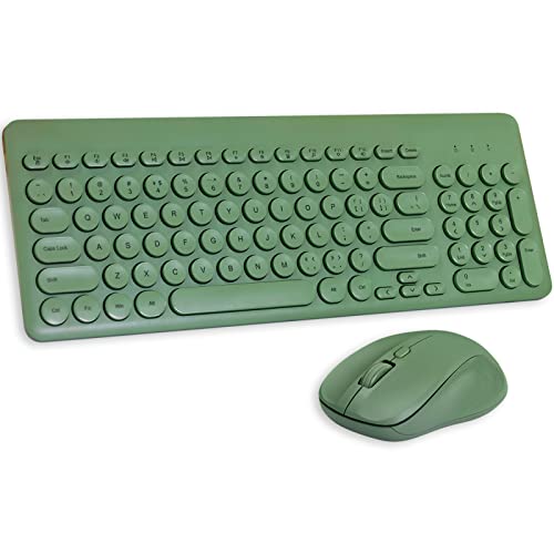 Arcwares Wireless Keyboard and Mouse Combo, Sweet Green Cute Keyboard, 2.4G USB Ergonomic Full-Sized Mute Keyboard for Computer, Laptop, PC Desktops, Mac - Green