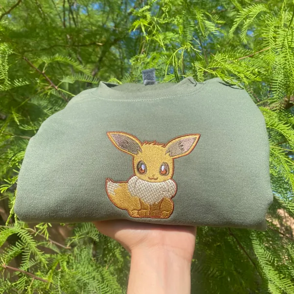 Eevee Aesthetic Embroidered Sweater, Minimalist Retro Stylish Streetwear, Premium Quality Stitching Custom Personal Tshirt Gaming Gift