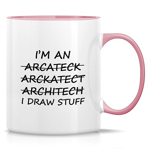 Retreez Funny Mug - I'm An Architect I Draw Stuff 11 Oz Ceramic Coffee Mugs - Funny, Sarcasm, Sarcastic, Motivational, Inspirational birthday gifts - White Mug with Pink Handle and Inner - White Mug with Pink Handle and Inner