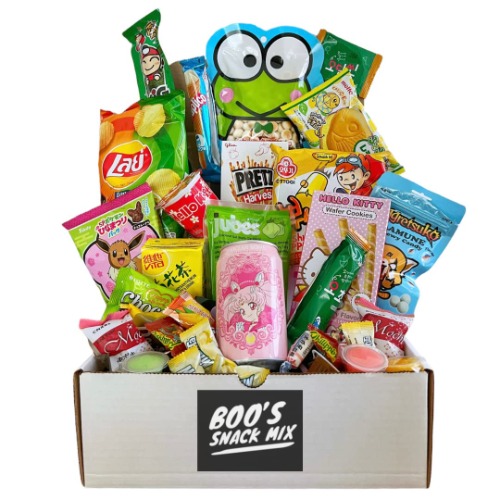 Boo’s Asian Mystery Snack Box 40 Pieces; 14 Full-Size Snacks. Including mochi , mini ice cream cone, Asian noodles, soda; Variety of Savory and Sweet Snacks Asian Treats - 