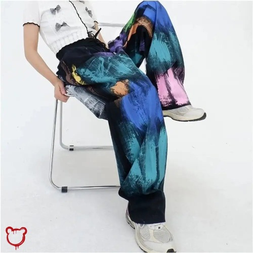 "Multi Color Oversized Pants: Slow Down!" - Picture Color / L
