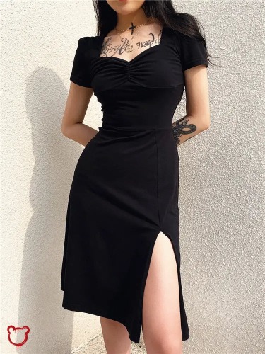 Black Gothic Midi Dress. - Black / M