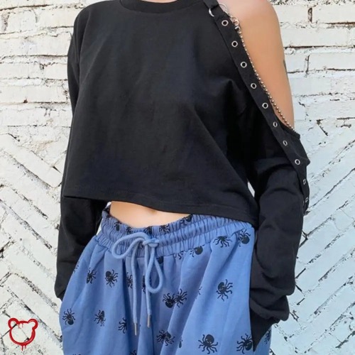 'Black Grunge Chain Top' - Black / L