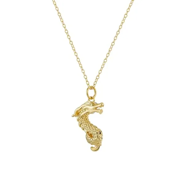 Classic Dragon Pendant Necklace Zodiac Jewelry 14K Gold Plated on 925 Sterling Silver Adjustable Chain