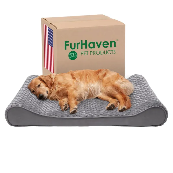 Furhaven Orthopedic, Cooling Gel, and Memory Foam Pet Beds for Small, Medium, and Large Dogs - Ergonomic Contour Luxe Lounger Dog Bed Mattress and More - Ultra Plush Gray Jumbo Orthopedic Foam