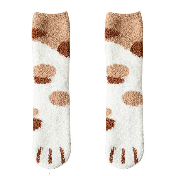Kawaii Warm Cat Paw Fuzzy Socks - 1 Pair / Brown Calico
