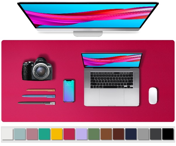 Leather Desk Pad  - 36" x 17" Rose Red