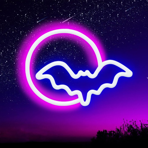 Moon and Bat LED Neon Sign