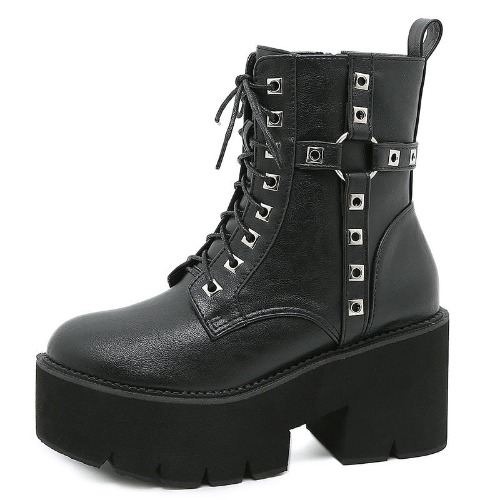 Black Studded Goth Boots - black shoes / 43