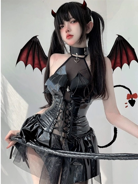 Dark Witch Hollow Sleeveless Christmas Costumes, Demon Game Dress Bandage Sexy Lingerie Uniform Halloween Costumes For Adult Women
