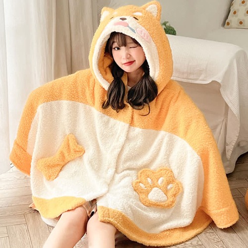 Pre-Order Cartoon Shiba Inu Plush Wearable Hooded Blanket