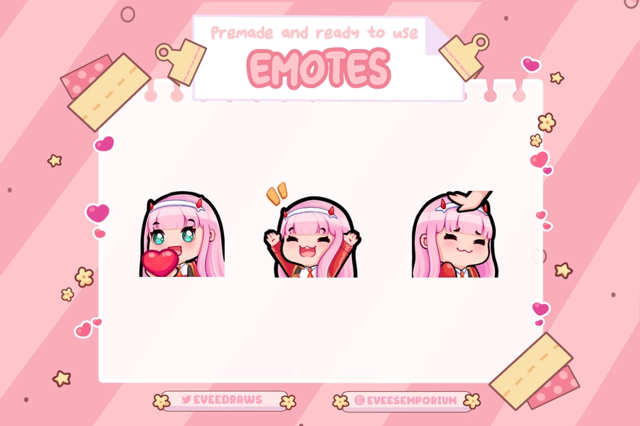 Cute Zero Two emotes / Emojis For twitch streamers, youtubers, discord - instant digital download, Cute anime emotes zero two