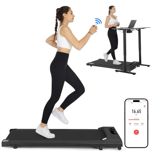 Smart Under Desk Treadmill, 2.5 HP with App/Remote Control Walking Pad, Desk Treadmill for Office Under Desk, Portable Walking Treadmills Quiet for Home/Apartment/Flat with LED Display, Light Black