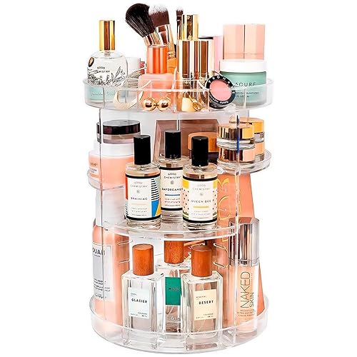 Homewize ABODE - DAS ORIGINAL - 360° drehbarer Makeup Organizer - Parfüm Organizer aus Acryl - Skincare Organizer leicht zu montieren - Stilvoller Makeup Organizer - Kosmetik Organizer drehbar
