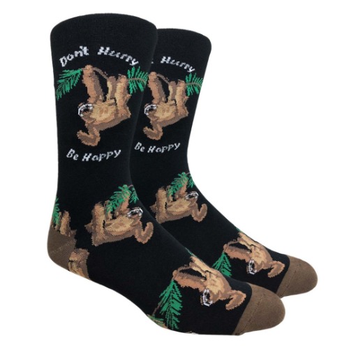 Don't Hurry, Be Happy Sloth Socks (Adult Large) - Black / Large