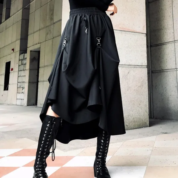 Jupe noire taille haute pour femmes, Streetwear Harajuku Y2k, Jupe Maxi à longueur réglable, Jupes punk asymétriques, Vêtements gothiques de style coréen