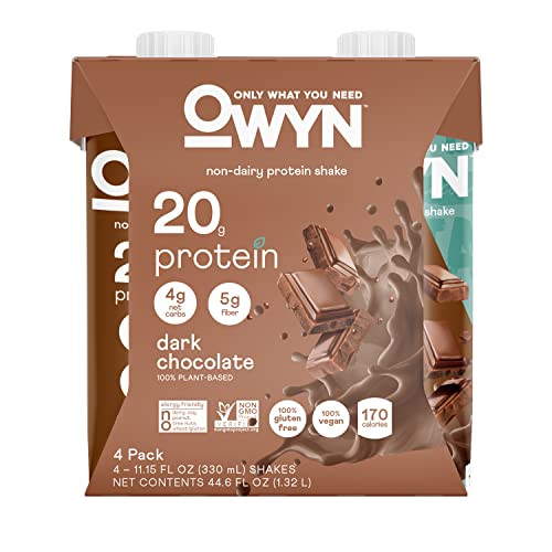OWYN 100% Vegan Plant-Based Protein Shakes | Dark Chocolate, 12 Fl Oz (Pack of 4) | Dairy-Free, Gluten-Free, Soy-Free, Tree Nut-Free, Egg-Free, Allergy-Free, Vegetarian - Dark Chocolate - 12 Fl Oz (Pack of 4)