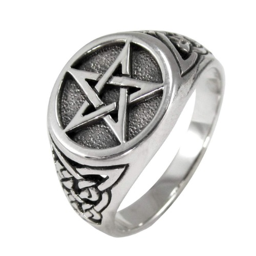 Moonlight Mysteries Sterling Silver Celtic Knot Triquetra Pentacle Pentagram Ring (Sizes 4-15) - 6