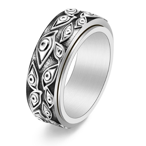 Nanafast Anxiety Ring for Women Men Stainless Steel Fidget Ring for Anxiety Evil Eye Ring Spinner Rings for Women Men - Silver 6