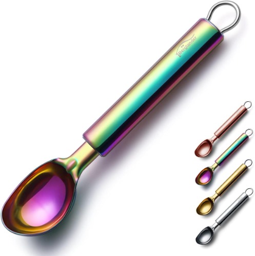 Rainbow Ice Cream Scoop, Berglander Stainless Steel Cookie Scoop Melon Baller Scooper Cones With Titanium Colorful Plating, Specialty Tools and Gadgets, Ice Cream Spoon Food Scoop Dishwasher Safe