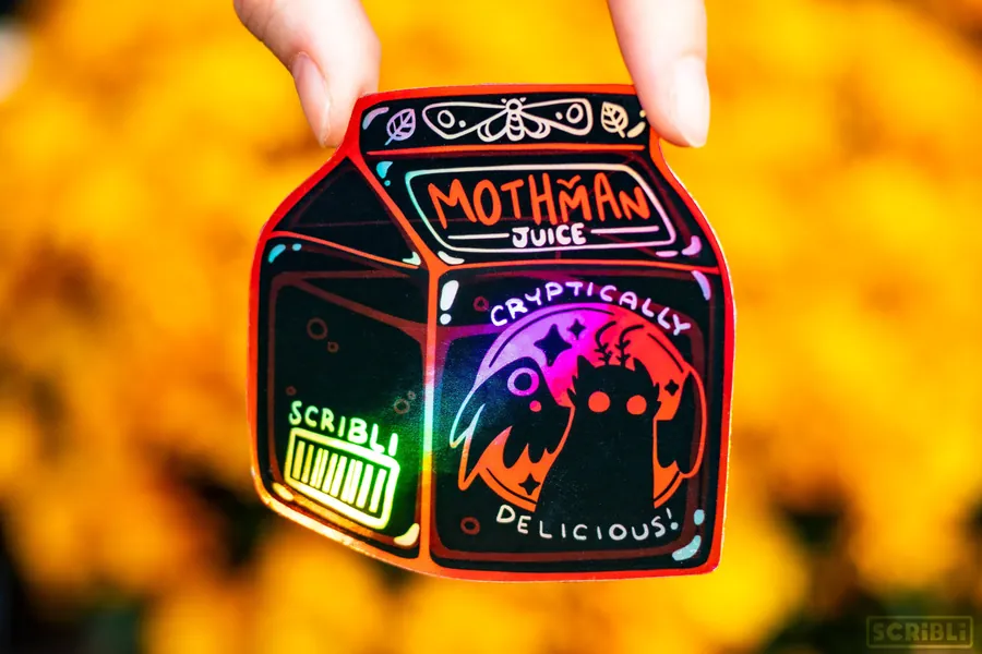 Mothman Juice Box Spooky Holographic Sticker