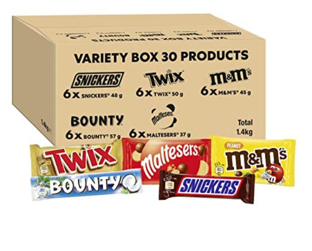 Maltesers, Snickers, Twix & More Milk Chocolate Gift Hamper Variety Selection Box Bulk, 30 Bars, 1.4kg - Variety Box