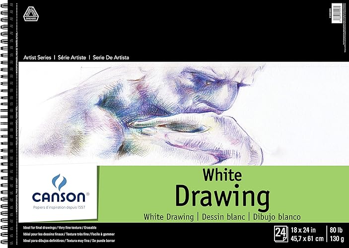Canson Artist Series Drawing Paper, Wirebound Pad, 18x24 inches, 24 Sheets (80lb/130g) - Artist Paper for Adults and Students - Charcoal, Colored Pencil, Ink, Pastel, Marker - 18x24 - White Drawing - Side Wire
