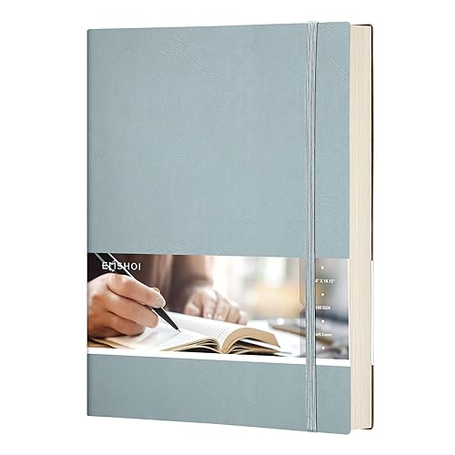 EMSHOI Notebook College Ruled - B5 Large Thick Notebook Leather Journal with Free Sticky Notes, 204 Numbered Pages,100gsm Thick Lined Paper, Softcover, 7.5"x10"-GrayBlue - Ruled - Grayblue