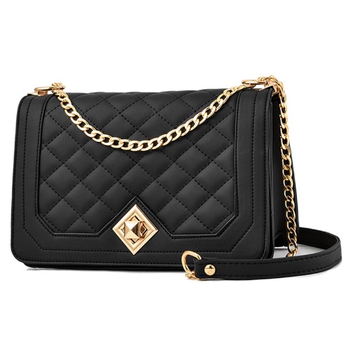 Crossbody Bags for Women Small Handbags PU Leather Shoulder Bag Ladies Purse Evening Bag Quilted Satchels with Chain Strap - Lingge Black