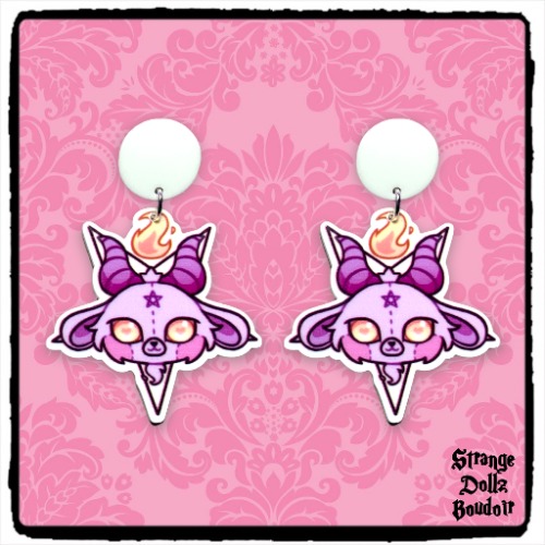 Pastel Goth Baphomet earrings, 925 sterling silver, Strange Dollz Boudoir