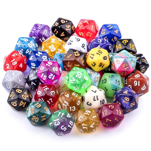 (20 Sideds) - AUSTOR 35 Pieces Polyhedral Dice 20 Sided Game Dice Set Mixed Colour 20 Sides Dice Assortment with a Black Velvet Storage Bag for DND RPG MTG Table Games - 20 Sideds $27.13