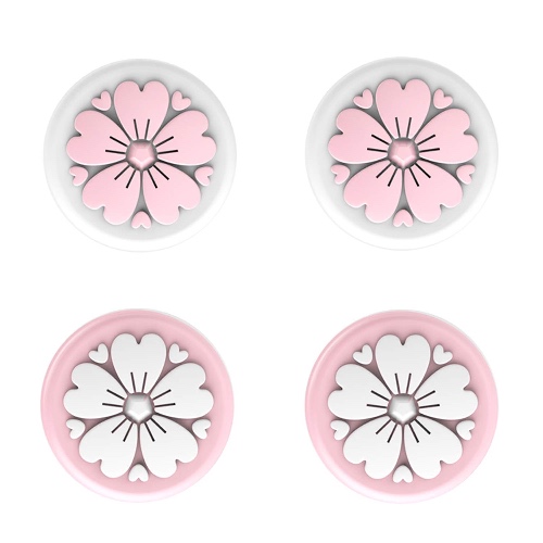 LeyuSmart Sakura Flower Thumb Grips for Nintendo Switch, Joystick Caps for Switch&Switch Lite Thumbstick, Silicone Cover (Pink&White)