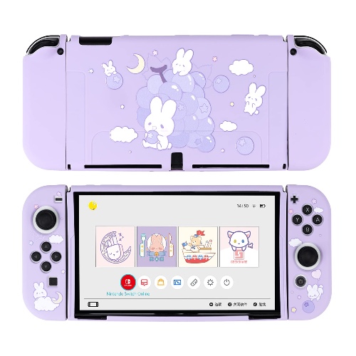 GeekShare Protective Case for Switch OLED Model, Soft TPU Slim Case Cover Compatible with Nintendo Switch OLED Console and Joy-Con (Grape Bunny)