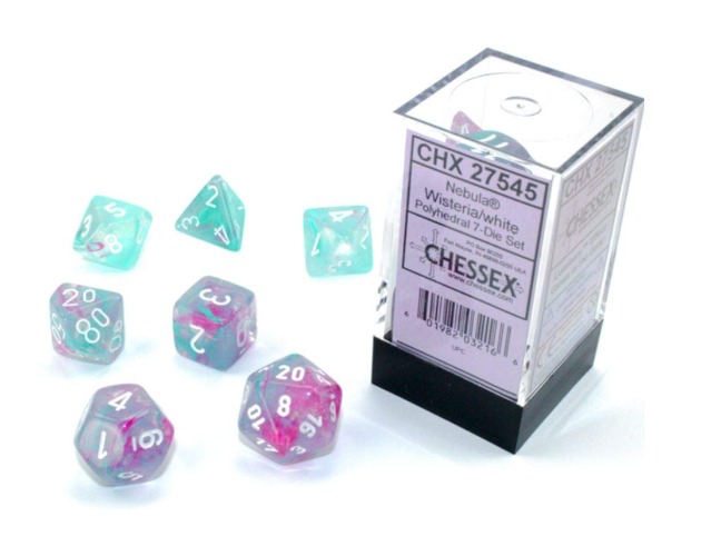 Chessex Nebula Polyhedral Dice Set Wisteria with White Luminary (7 dice)