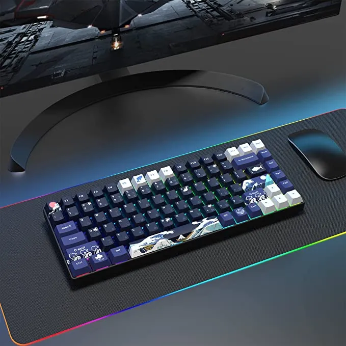 PBT Keycaps 132 Keys, Great Wave Off Kanagawa Japanese Keyboard Keycaps, 5 Side DYE-Sub Custom Keycap Set, Cherry Profile Keycaps for Cherry Gateron MX Switches Mechanical Keyboard US and UK Layouts