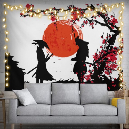 feelacle Japanese Tapestry Anime Samurai Tapestry 80" X 60" Cherry Blossom Japanese Style Wall Hanging Party Decorations Home Decor For Bedroom Living Room Dorm (200 X 150cm) - 80 X 60 Inch - Japanese Anime Samurai