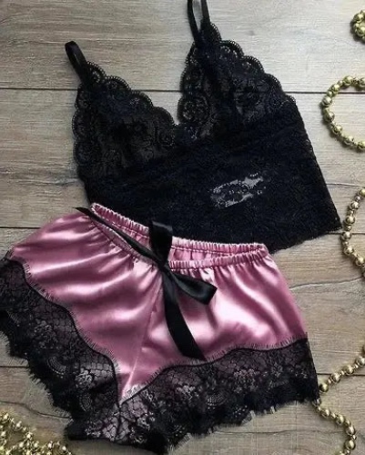 Lace Boyshorts Pajamas Nightdress Set - Purple / S