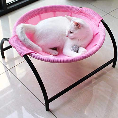 JUNSPOW Cat Bed Dog/Pet Hammock Bed Free-Standing Sleeping Bed Pet Supplies Whole Wash Stable Structure Detachable Excellent Breathability Easy Assembly Indoors Outdoors (Pink, Medium) - 43L x 43W x 24H cm - Pink
