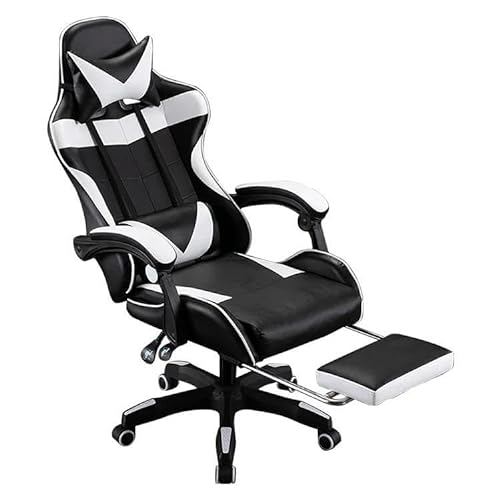 Gaming Chair Ergonomic Computer Chair Office Chair Desk Swivel Chair Adjustable Reclining Footrest Cushion White/Black New!
