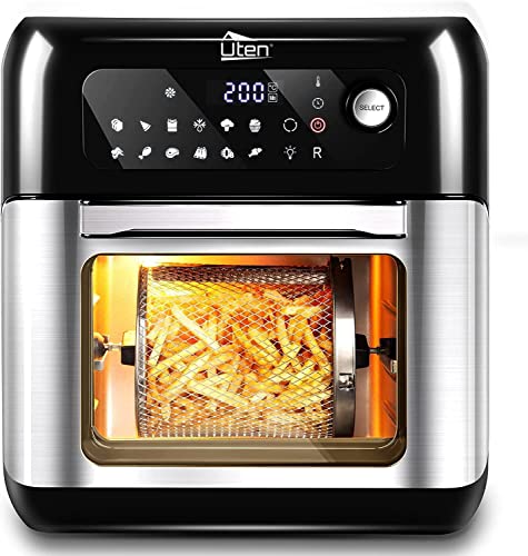 Air Fryer Oven, Uten 10L Digital Air Fryers Oven, Smart Tabletop Oven with 12 Preset Menus, LED Touch Screen Temperature and Control for Baking with Recipe, 1500W - 10L-Touch Screen Air Fryer Oven - Black, Stainless Steel